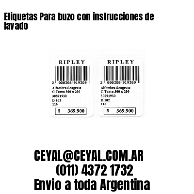 Etiquetas Para buzo con instrucciones de lavado