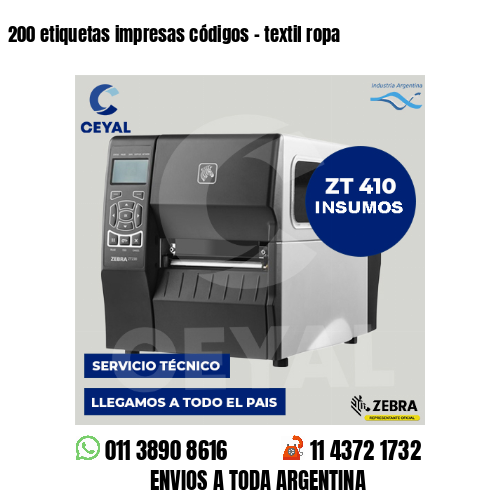 200 etiquetas impresas códigos - textil ropa