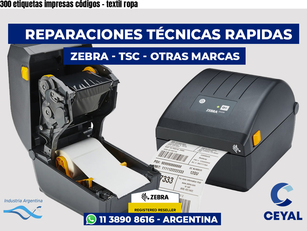 300 etiquetas impresas códigos - textil ropa