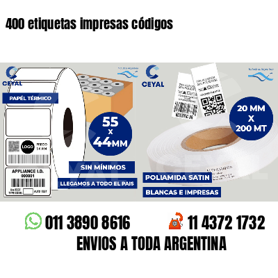 400 etiquetas impresas códigos