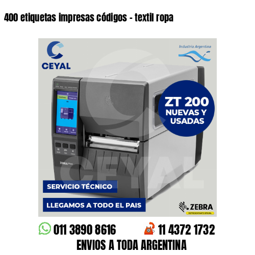 400 etiquetas impresas códigos - textil ropa