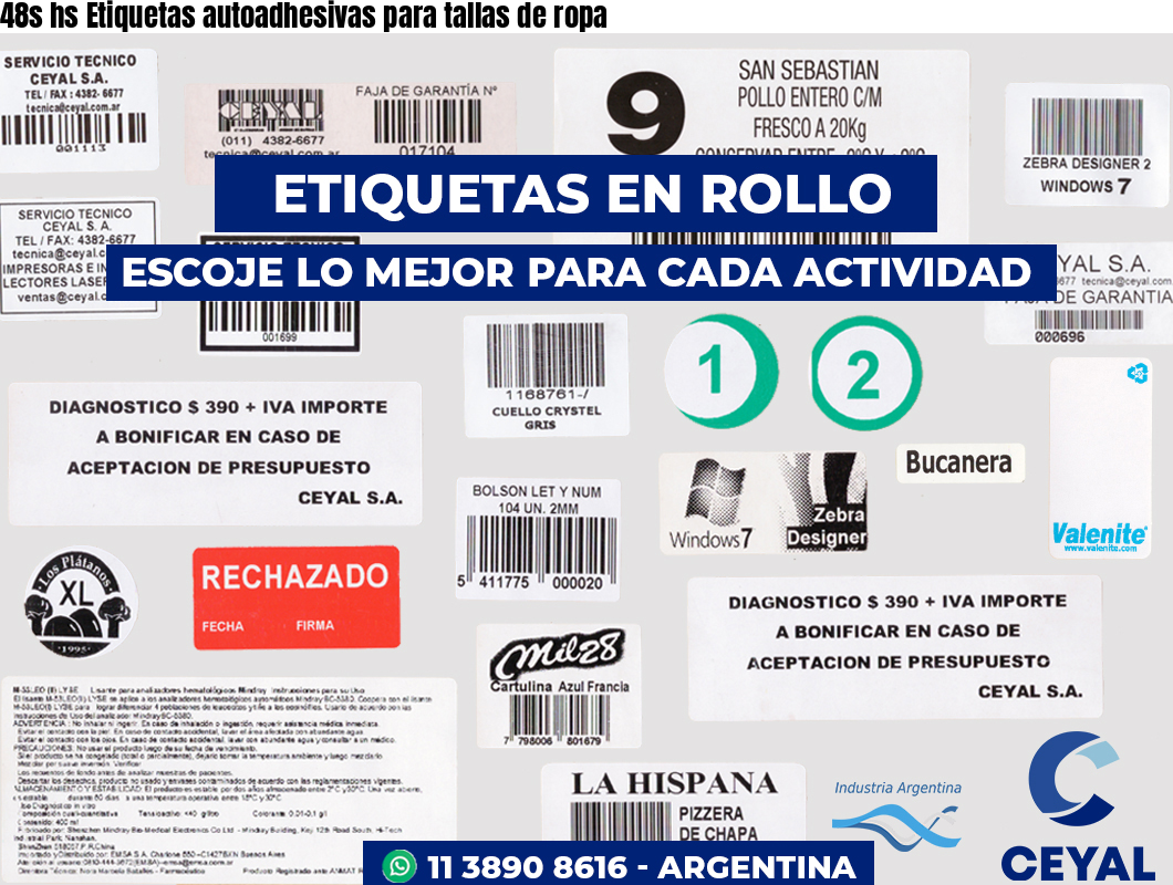 48s hs Etiquetas autoadhesivas para tallas de ropa