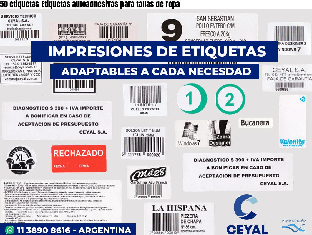 50 etiquetas Etiquetas autoadhesivas para tallas de ropa