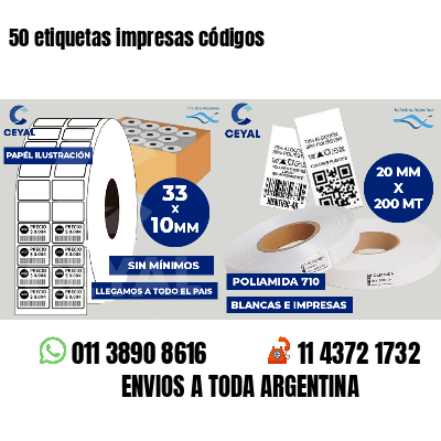50 etiquetas impresas códigos