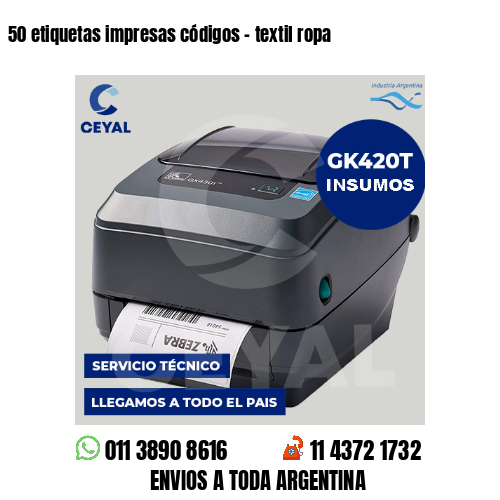 50 etiquetas impresas códigos - textil ropa