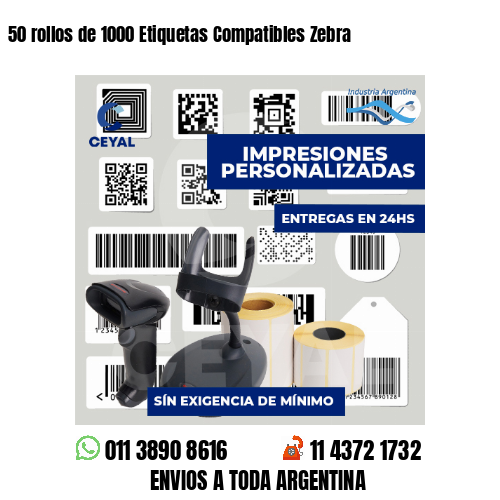50 rollos de 1000 Etiquetas Compatibles Zebra 