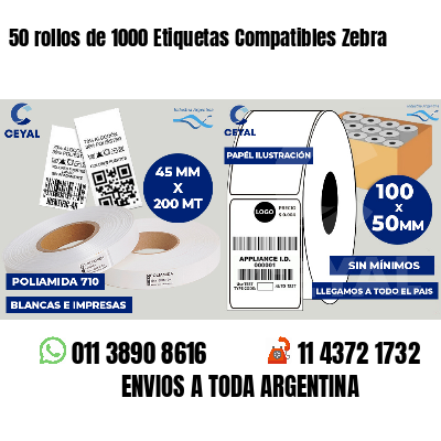 50 rollos de 1000 Etiquetas Compatibles Zebra 