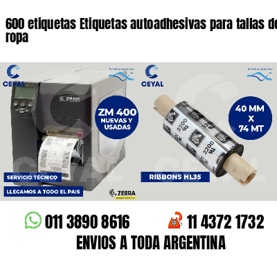 600 etiquetas Etiquetas autoadhesivas para tallas de ropa
