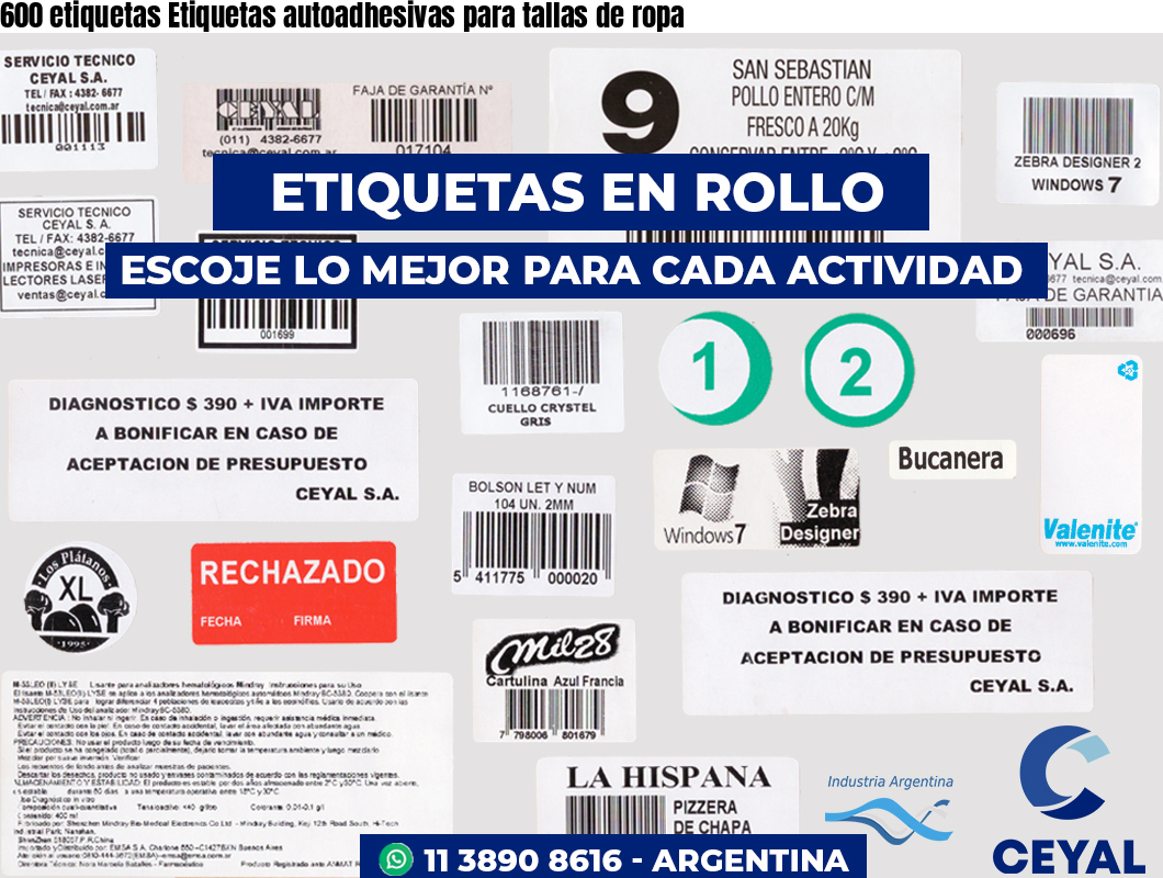 600 etiquetas Etiquetas autoadhesivas para tallas de ropa