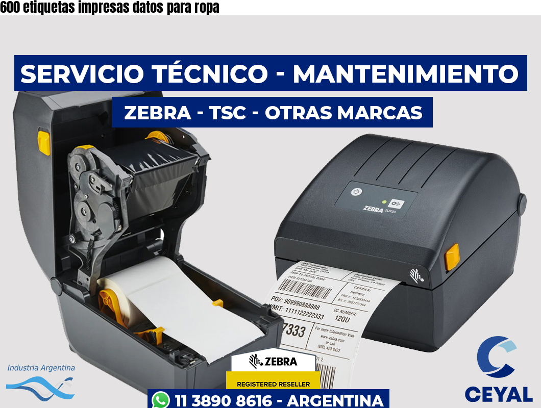 600 etiquetas impresas datos para ropa