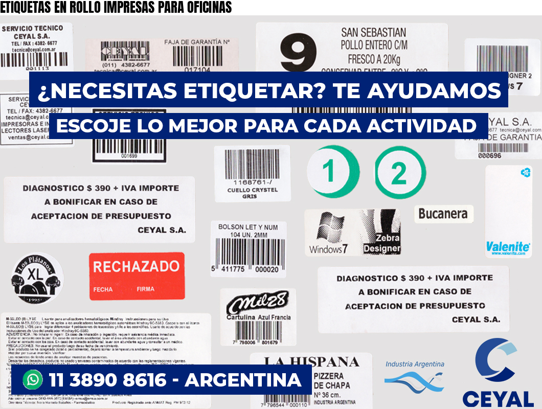 ETIQUETAS EN ROLLO IMPRESAS PARA OFICINAS