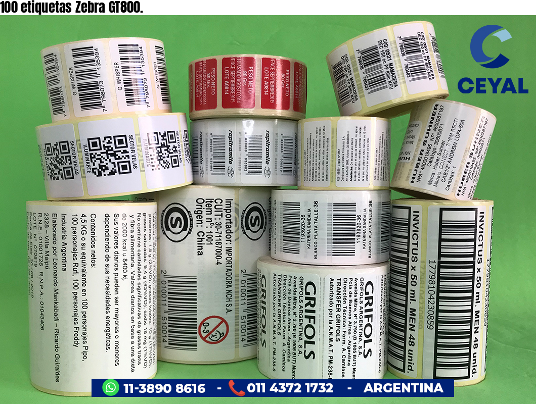 100 etiquetas Zebra GT800.