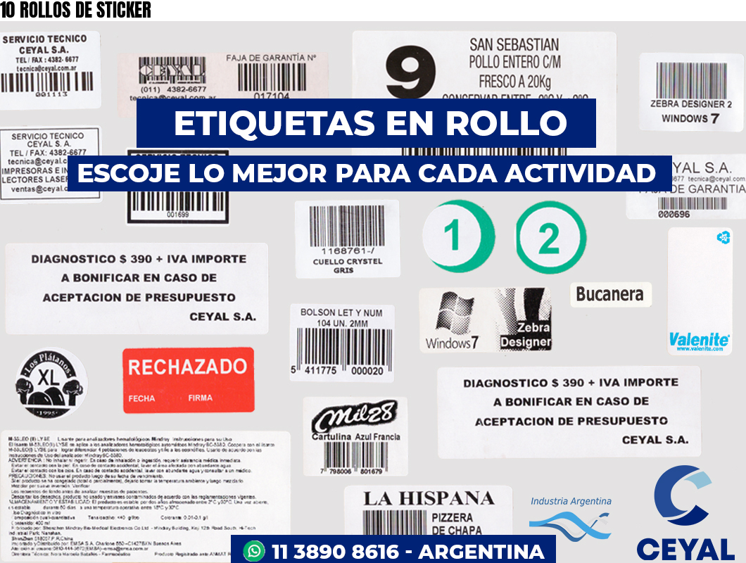 10 ROLLOS DE STICKER