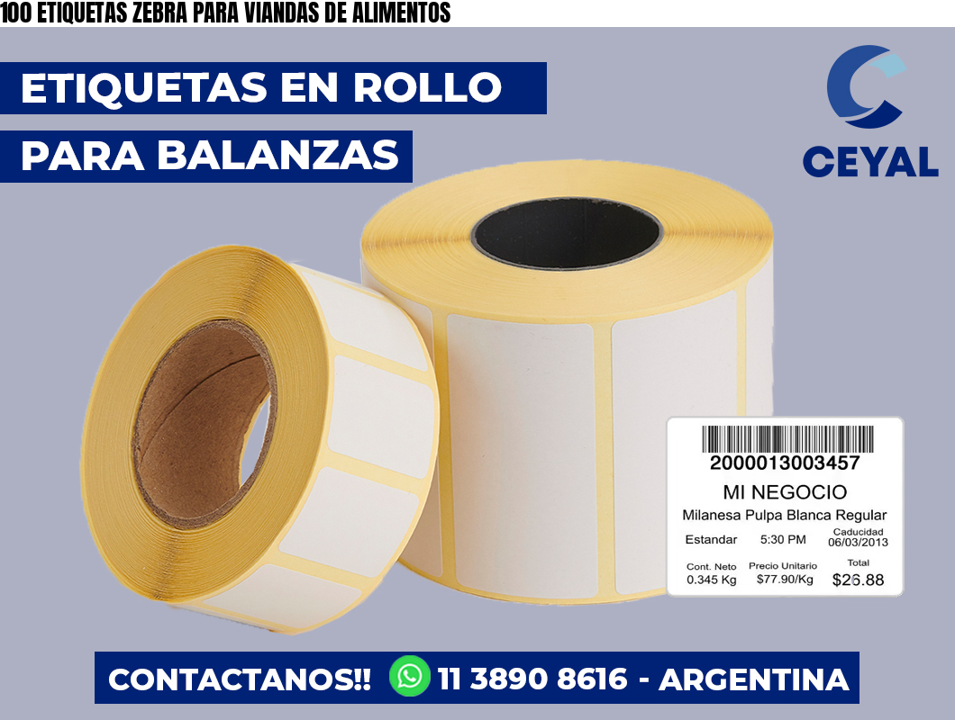 100 ETIQUETAS ZEBRA PARA VIANDAS DE ALIMENTOS