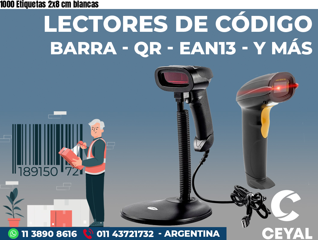 1000 Etiquetas 2x8 cm blancas