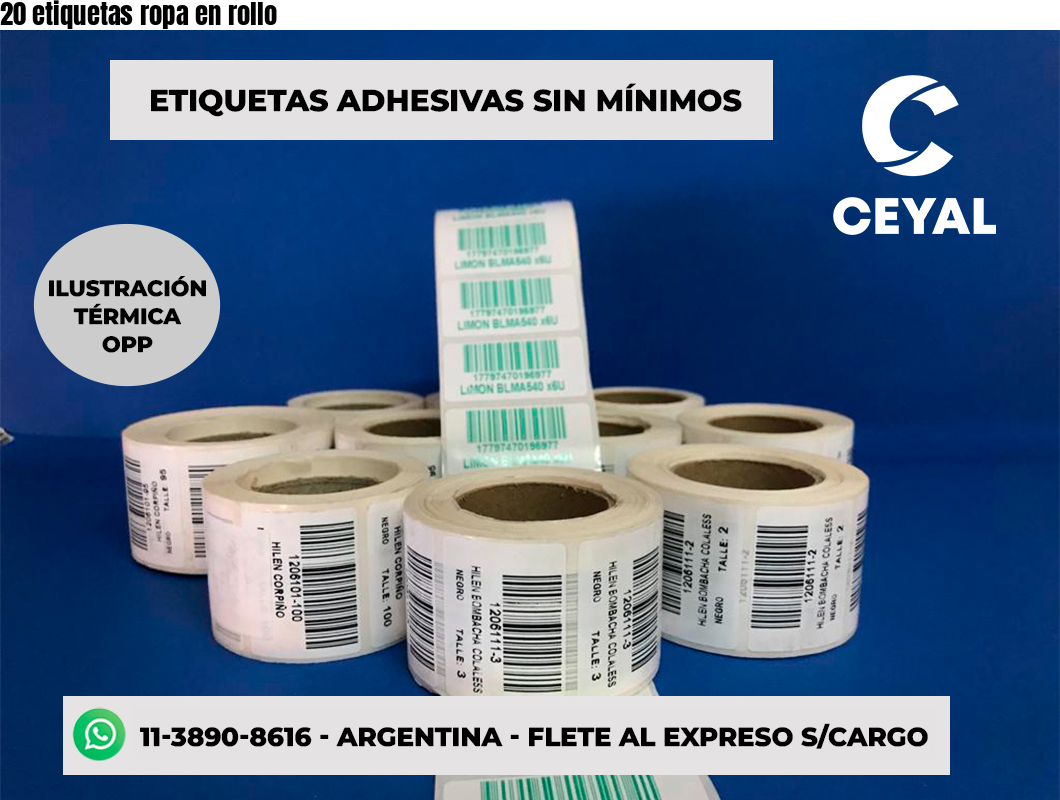 20 etiquetas ropa en rollo