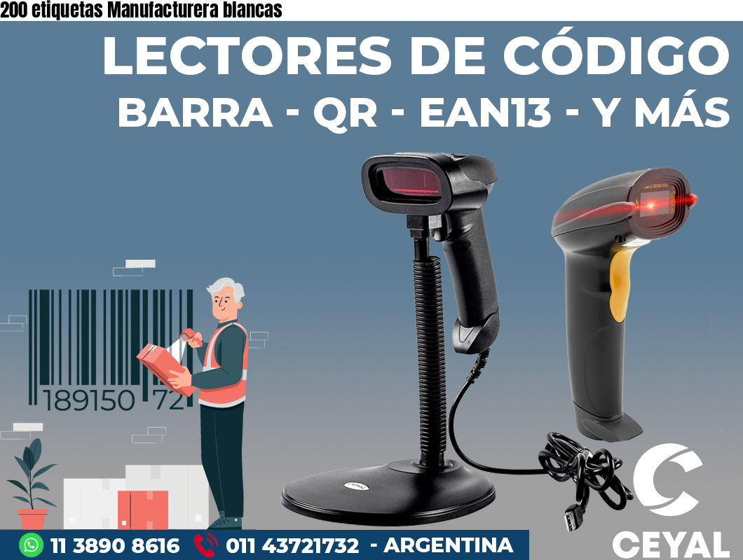 200 etiquetas Manufacturera blancas