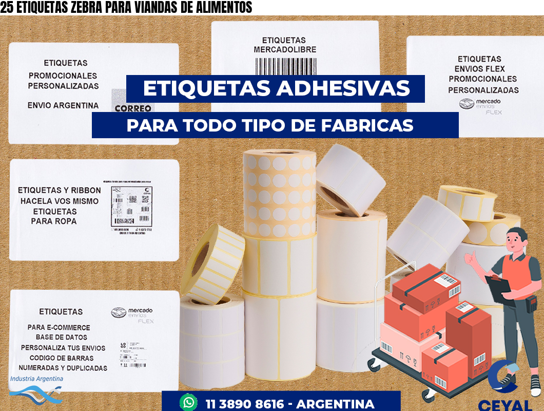 25 ETIQUETAS ZEBRA PARA VIANDAS DE ALIMENTOS