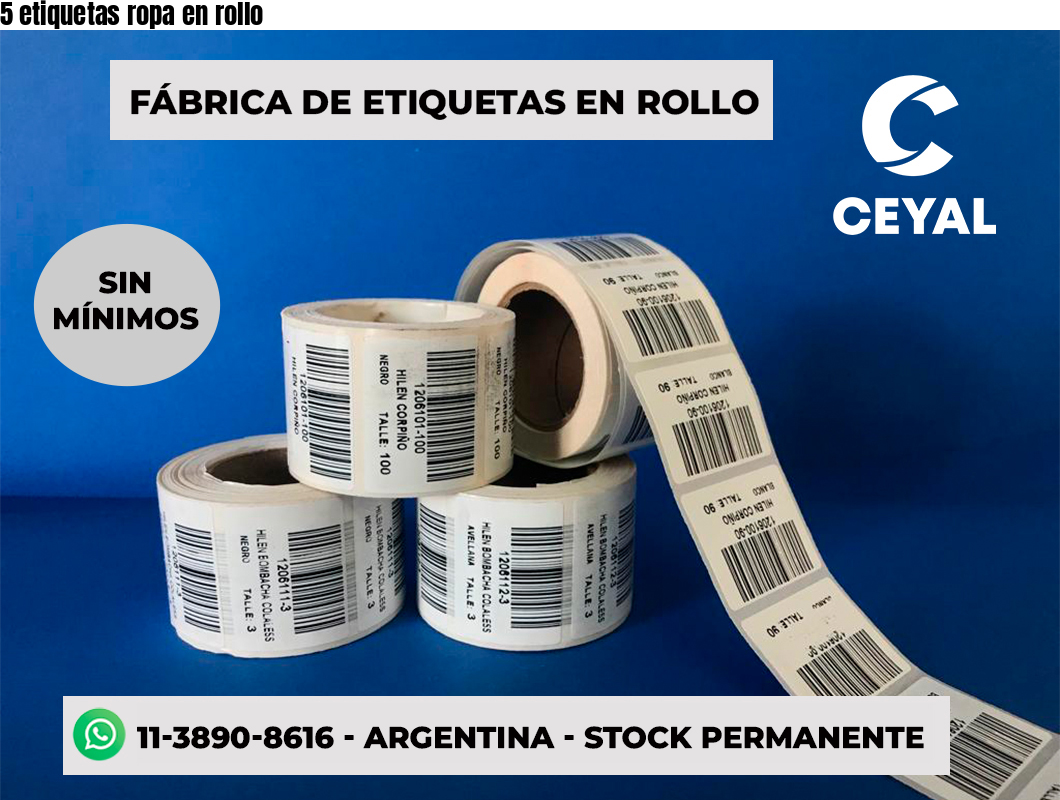 5 etiquetas ropa en rollo