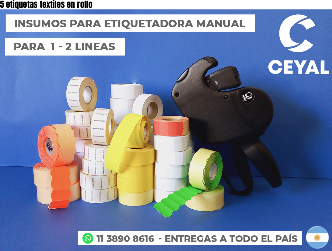 5 etiquetas textiles en rollo