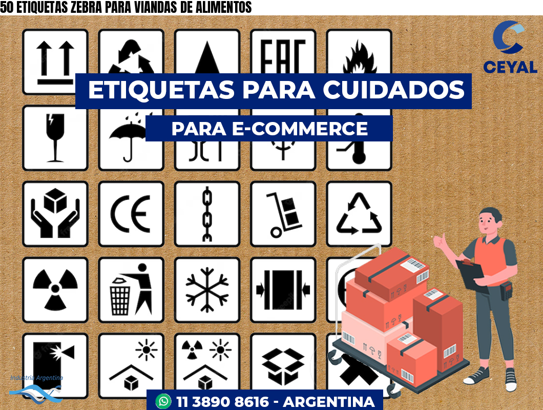 50 ETIQUETAS ZEBRA PARA VIANDAS DE ALIMENTOS