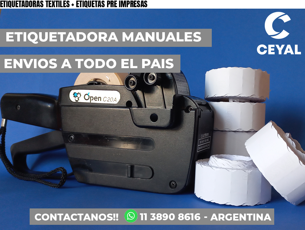 ETIQUETADORAS TEXTILES + ETIQUETAS PRE IMPRESAS