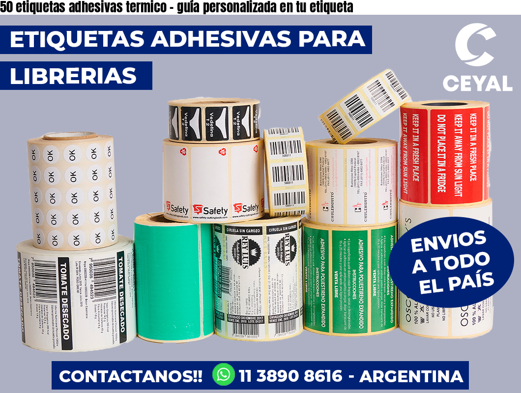 50 etiquetas adhesivas termico - guía personalizada en tu etiqueta