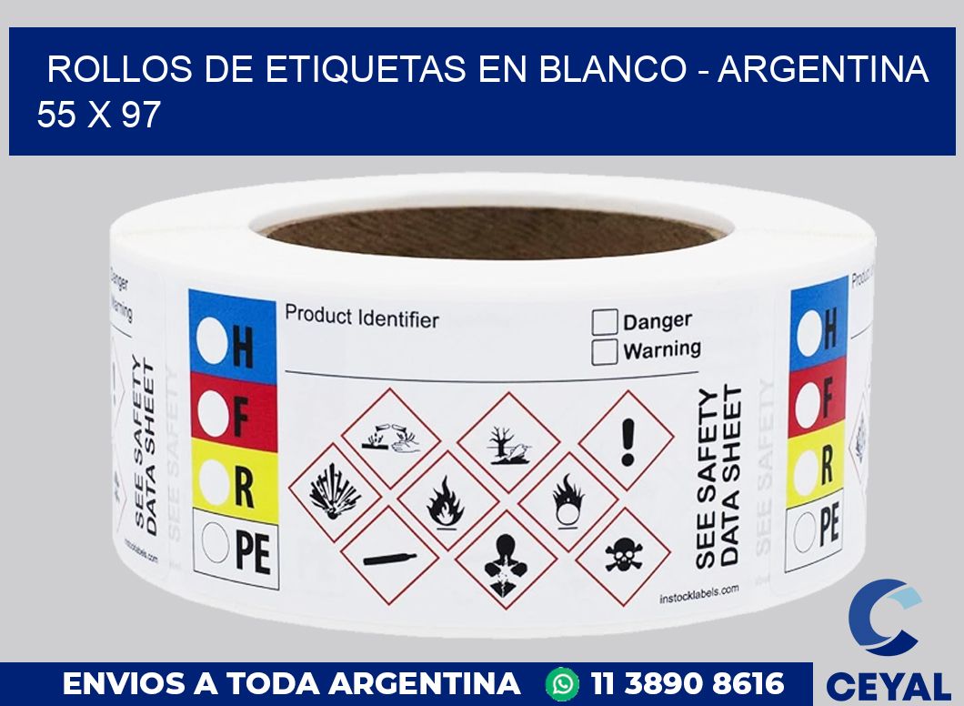 Rollos de etiquetas en blanco – Argentina 55 x 97