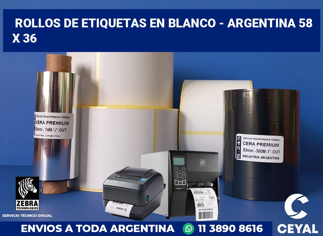 Rollos de etiquetas en blanco - Argentina 58 x 36