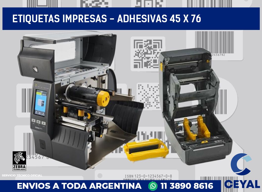 etiquetas impresas - Adhesivas 45 x 76