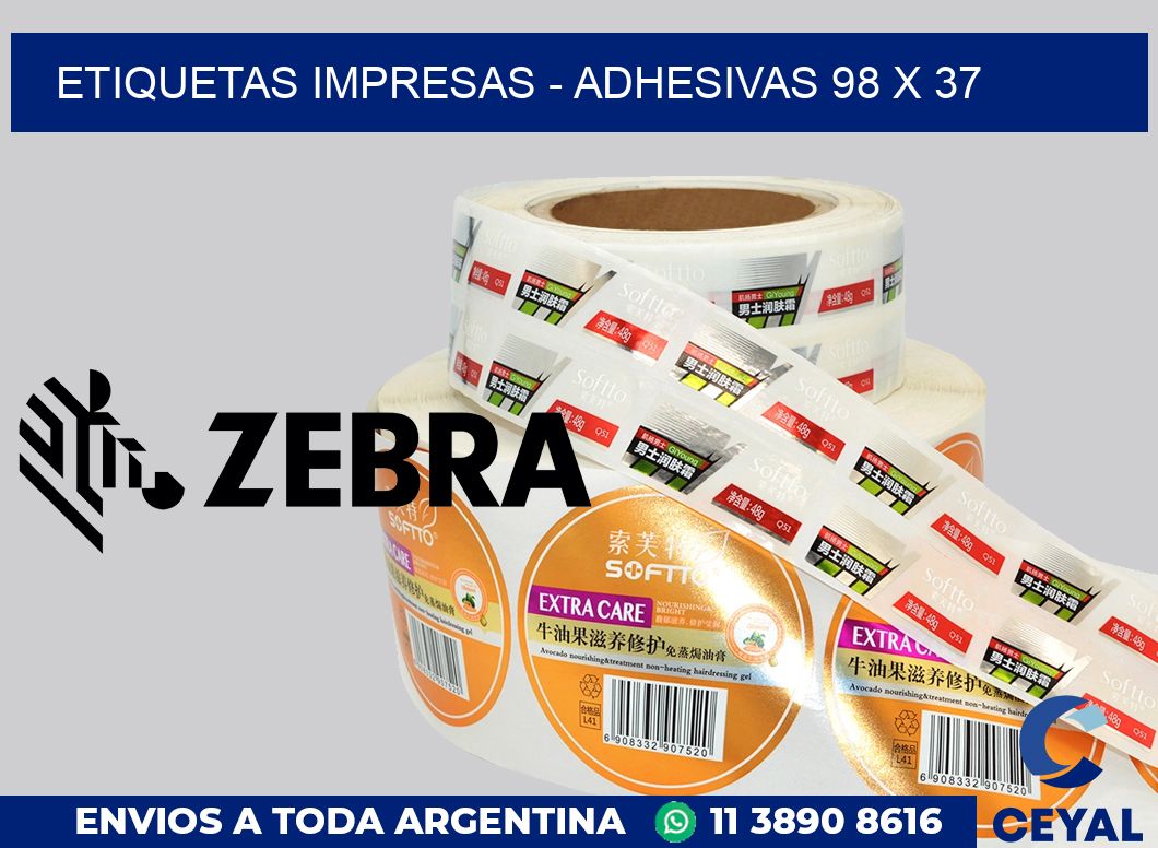etiquetas impresas - Adhesivas 98 x 37