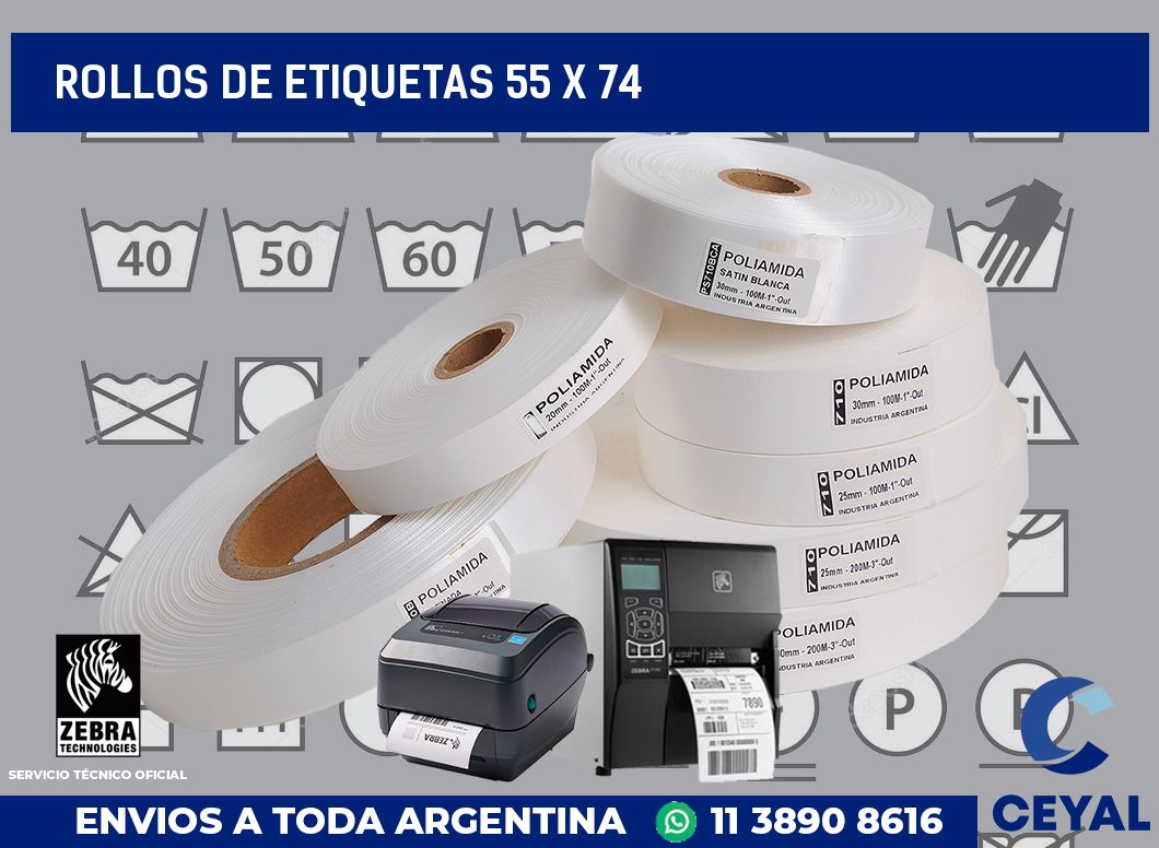 rollos de etiquetas 55 x 74