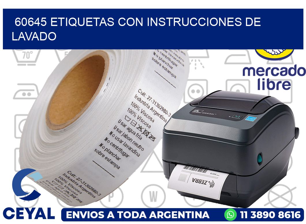 60645 Etiquetas con instrucciones de lavado