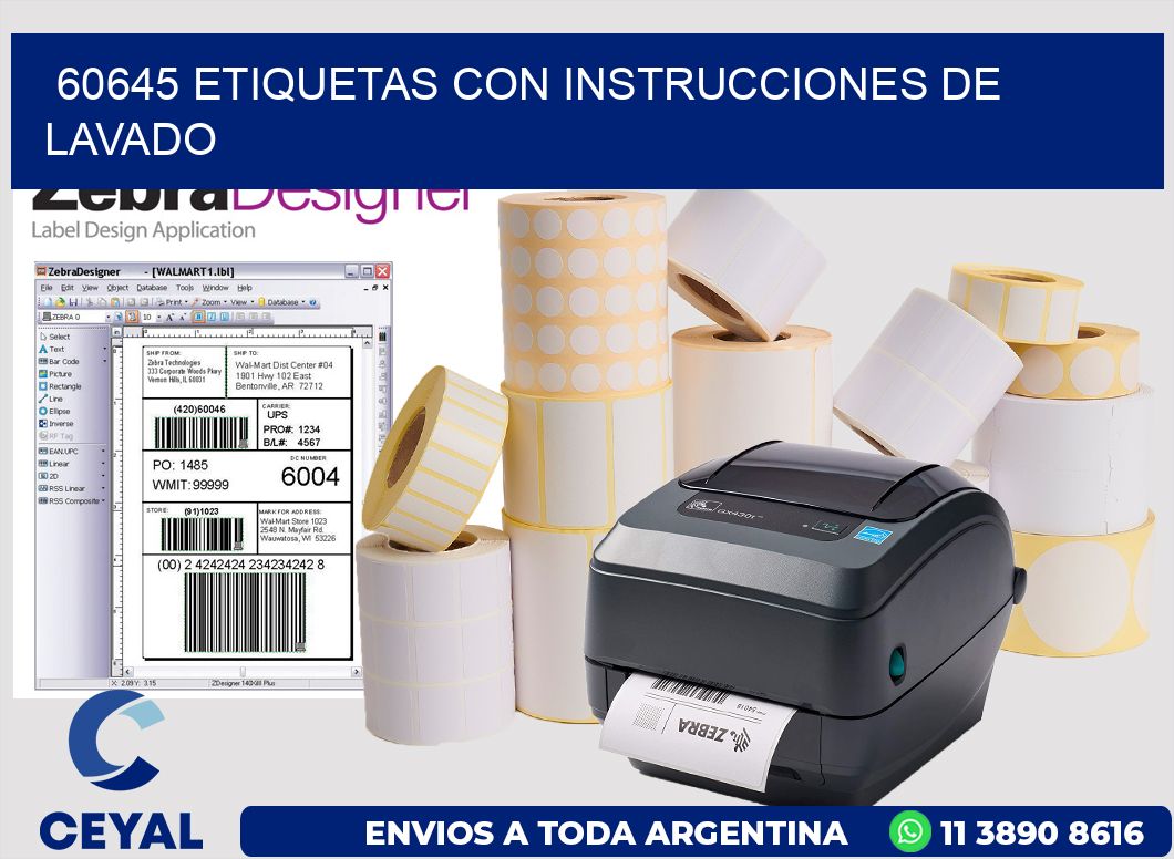 60645 Etiquetas con instrucciones de lavado