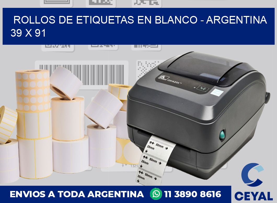 Rollos de etiquetas en blanco – Argentina 39 x 91