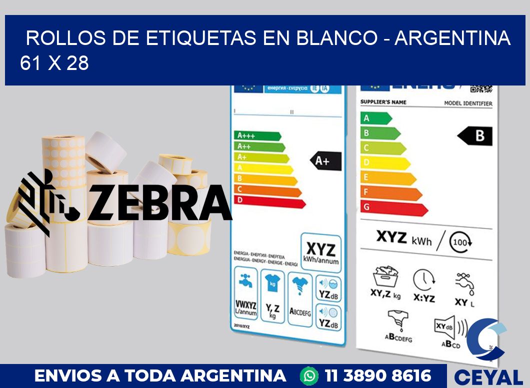 Rollos de etiquetas en blanco - Argentina 61 x 28