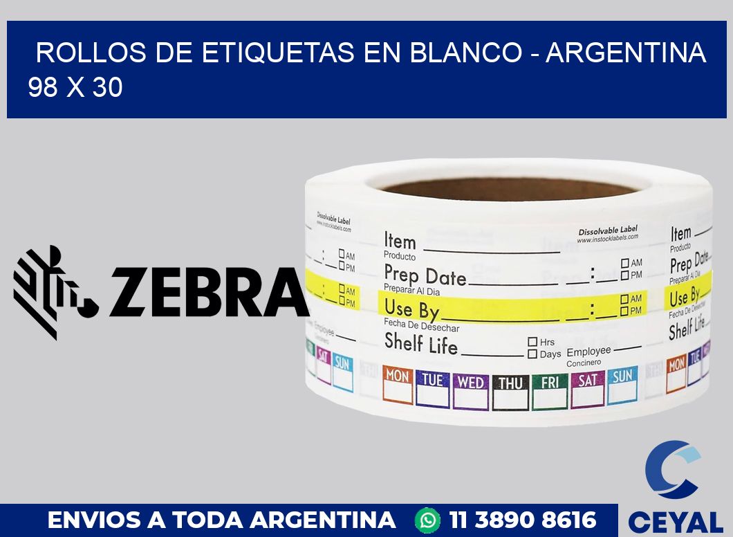 Rollos de etiquetas en blanco - Argentina 98 x 30