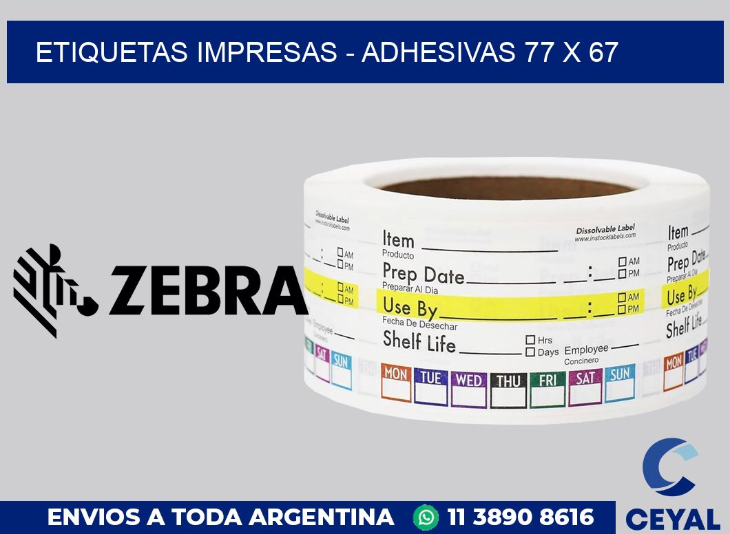 etiquetas impresas - Adhesivas 77 x 67