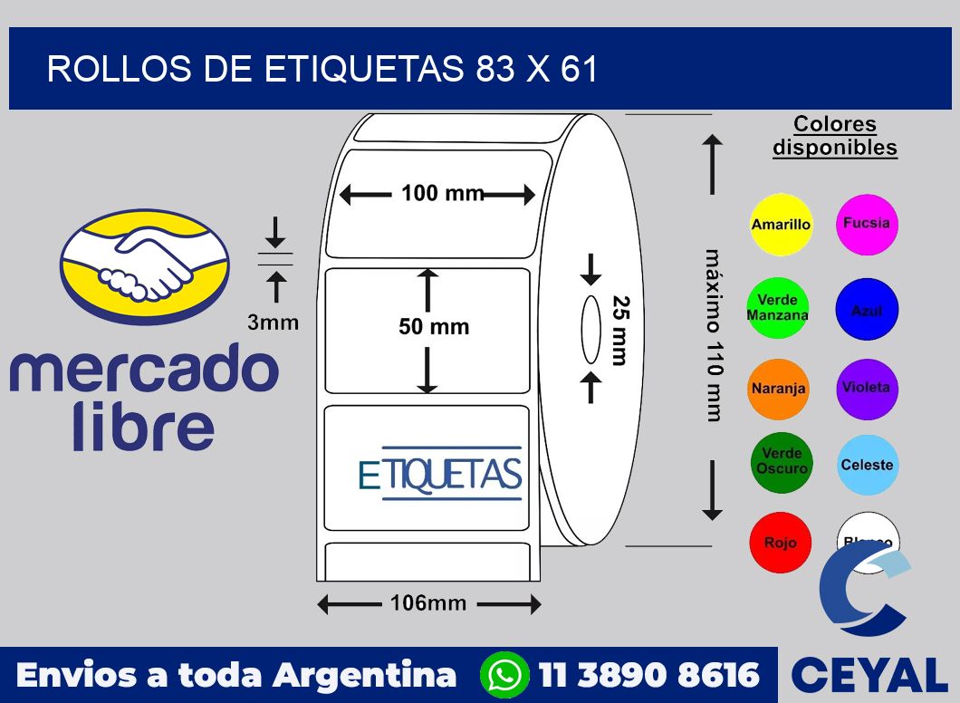 rollos de etiquetas 83 x 61