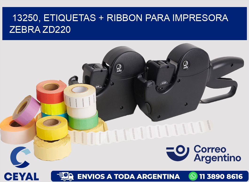 13250, etiquetas + ribbon para impresora zebra zd220