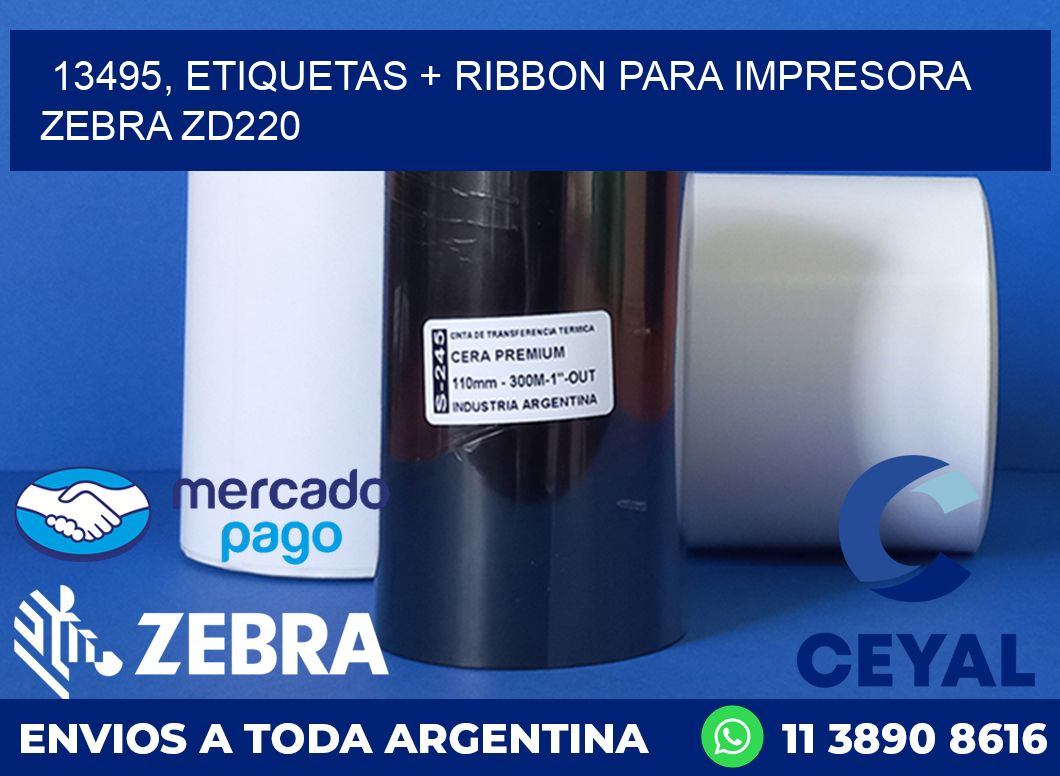 13495, etiquetas + ribbon para impresora zebra zd220