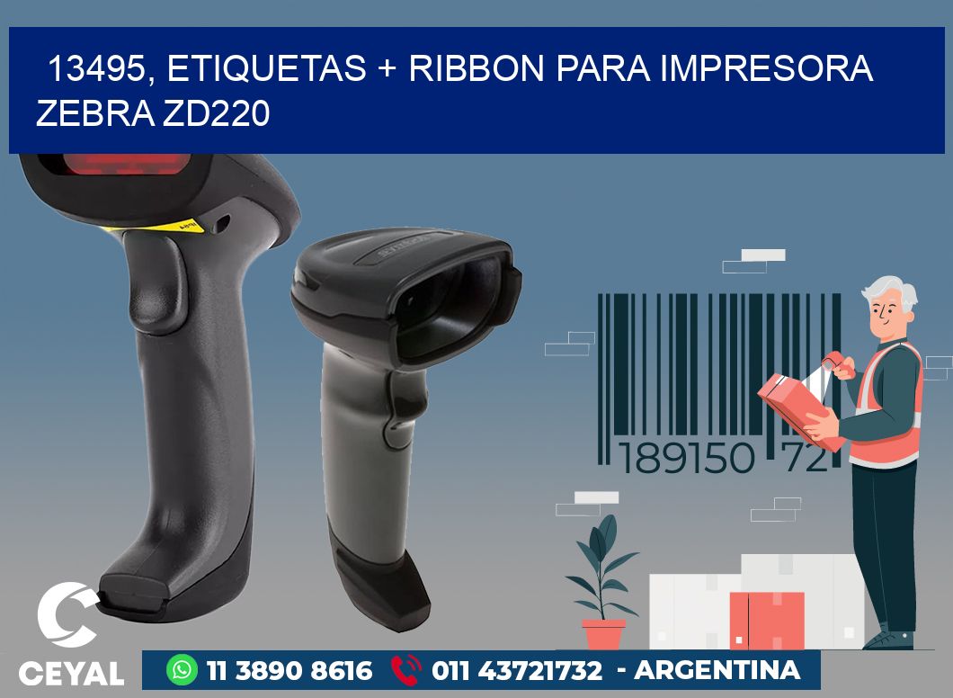 13495, etiquetas + ribbon para impresora zebra zd220
