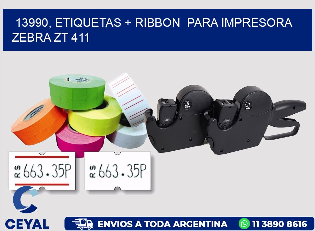13990, etiquetas + ribbon  para impresora zebra ZT 411