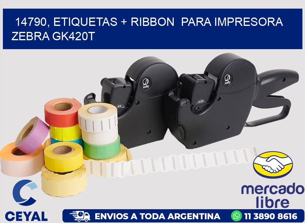14790, etiquetas + ribbon para impresora zebra GK420T