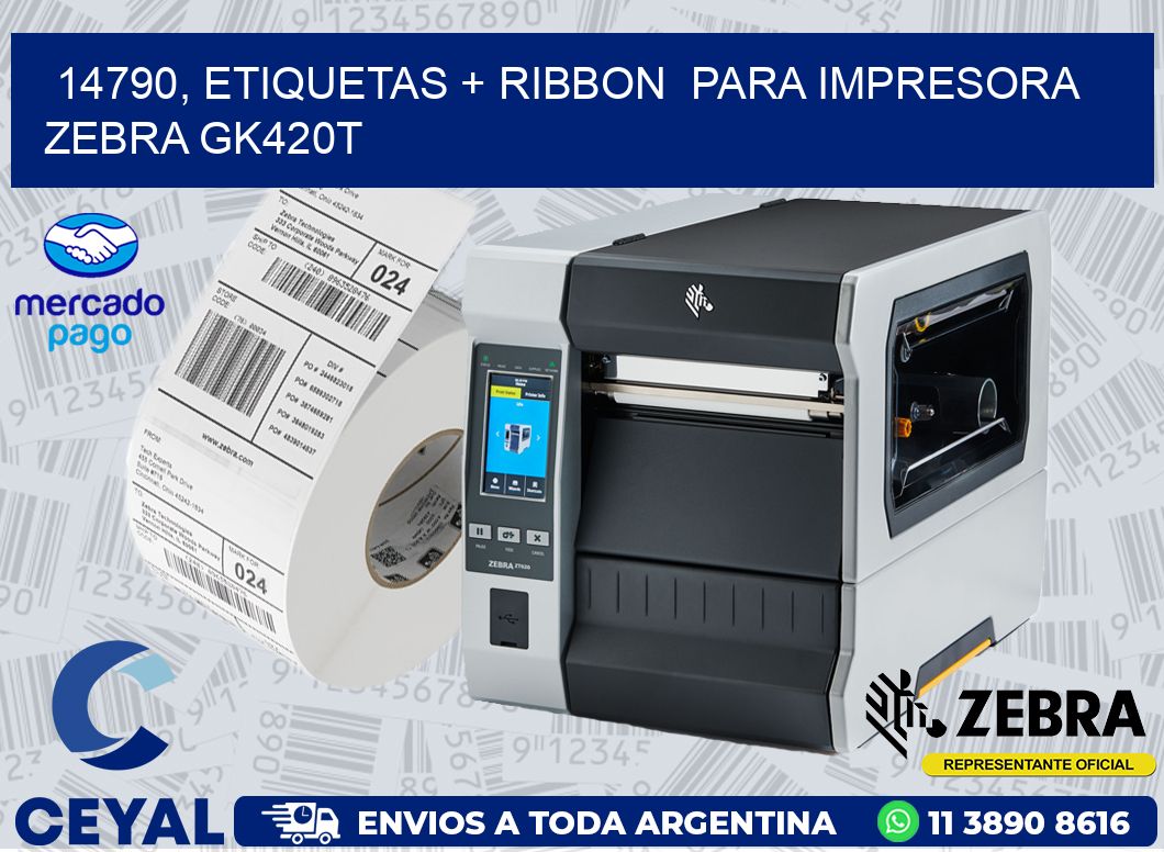 14790, etiquetas + ribbon  para impresora zebra GK420T