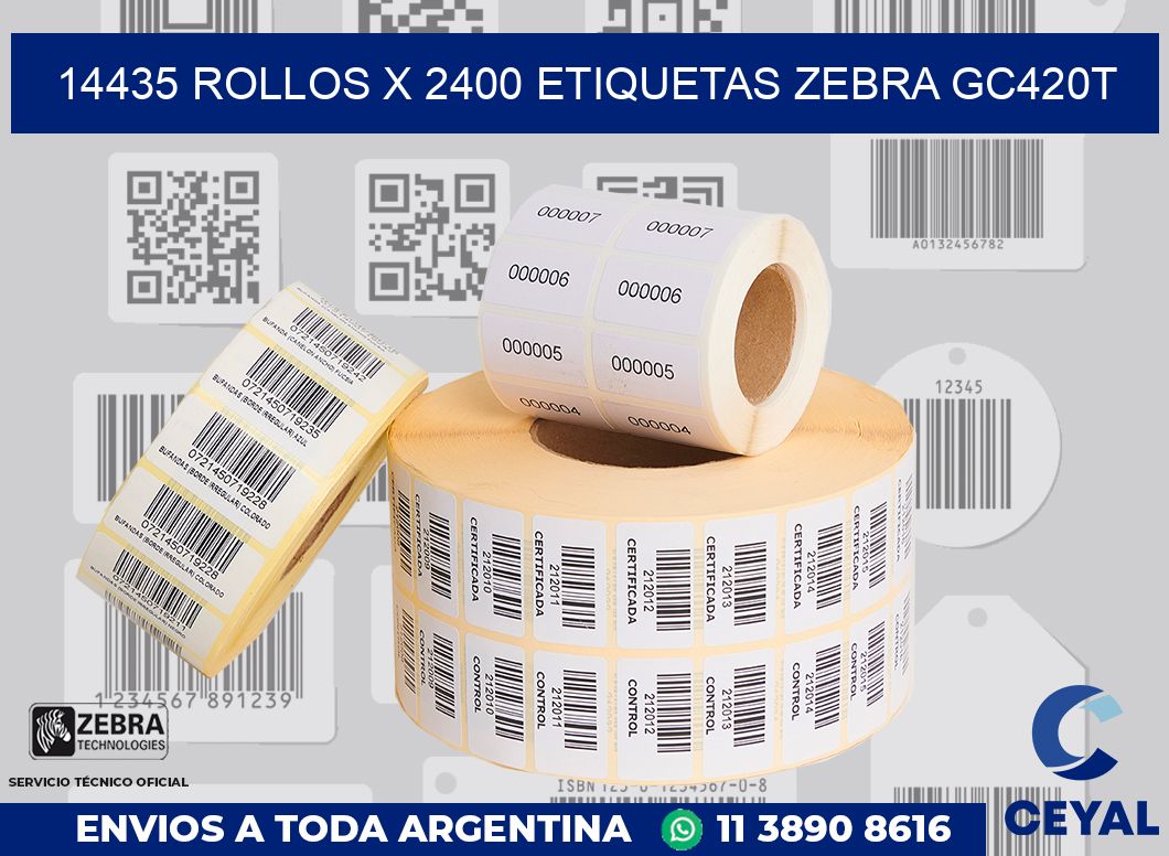 14435 Rollos x 2400 etiquetas zebra gc420t