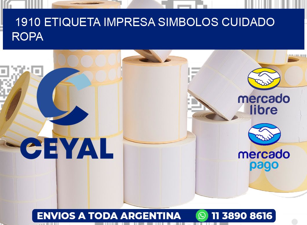 1910 ETIQUETA IMPRESA SIMBOLOS CUIDADO ROPA