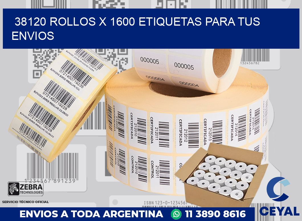 38120 Rollos x 1600 etiquetas para tus envios