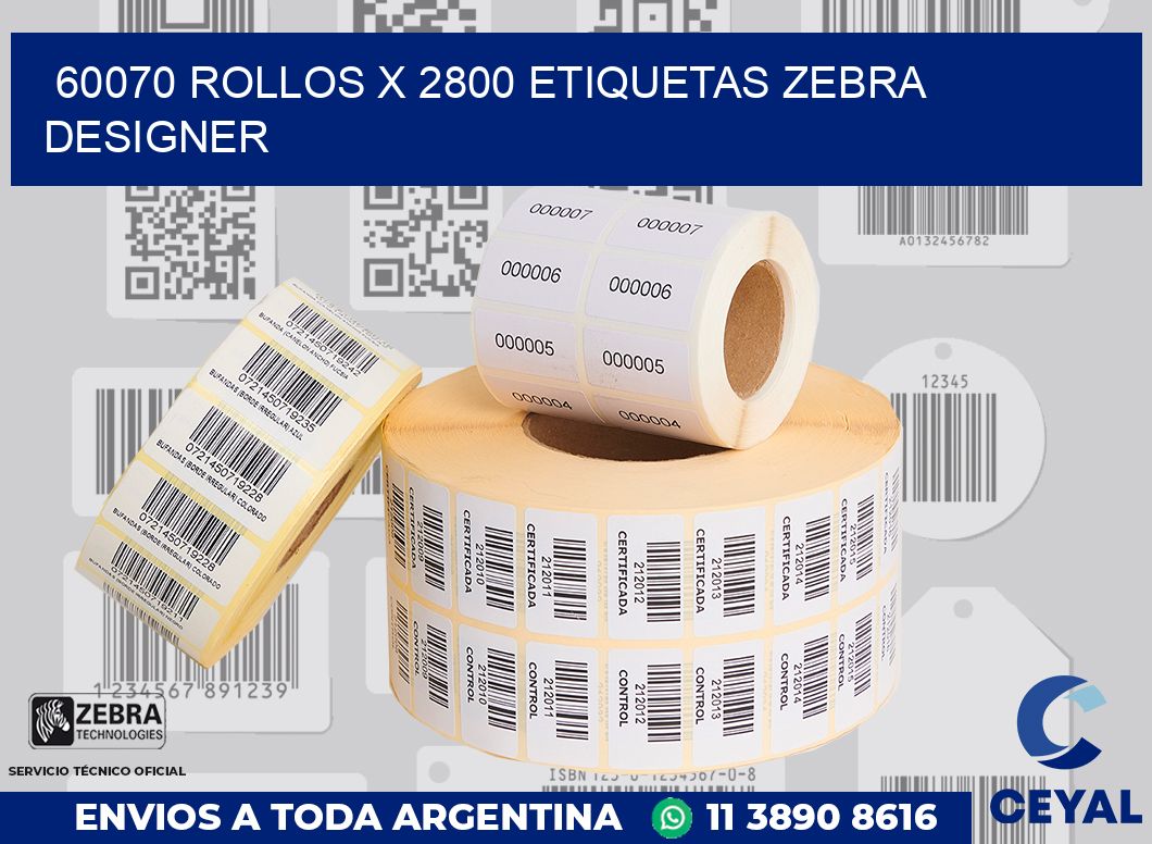 60070 Rollos x 2800 etiquetas zebra designer