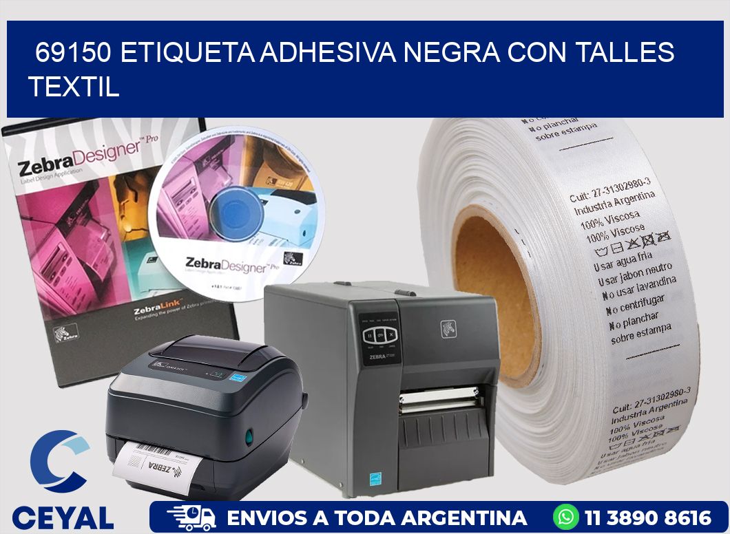 69150 ETIQUETA ADHESIVA NEGRA CON TALLES TEXTIL